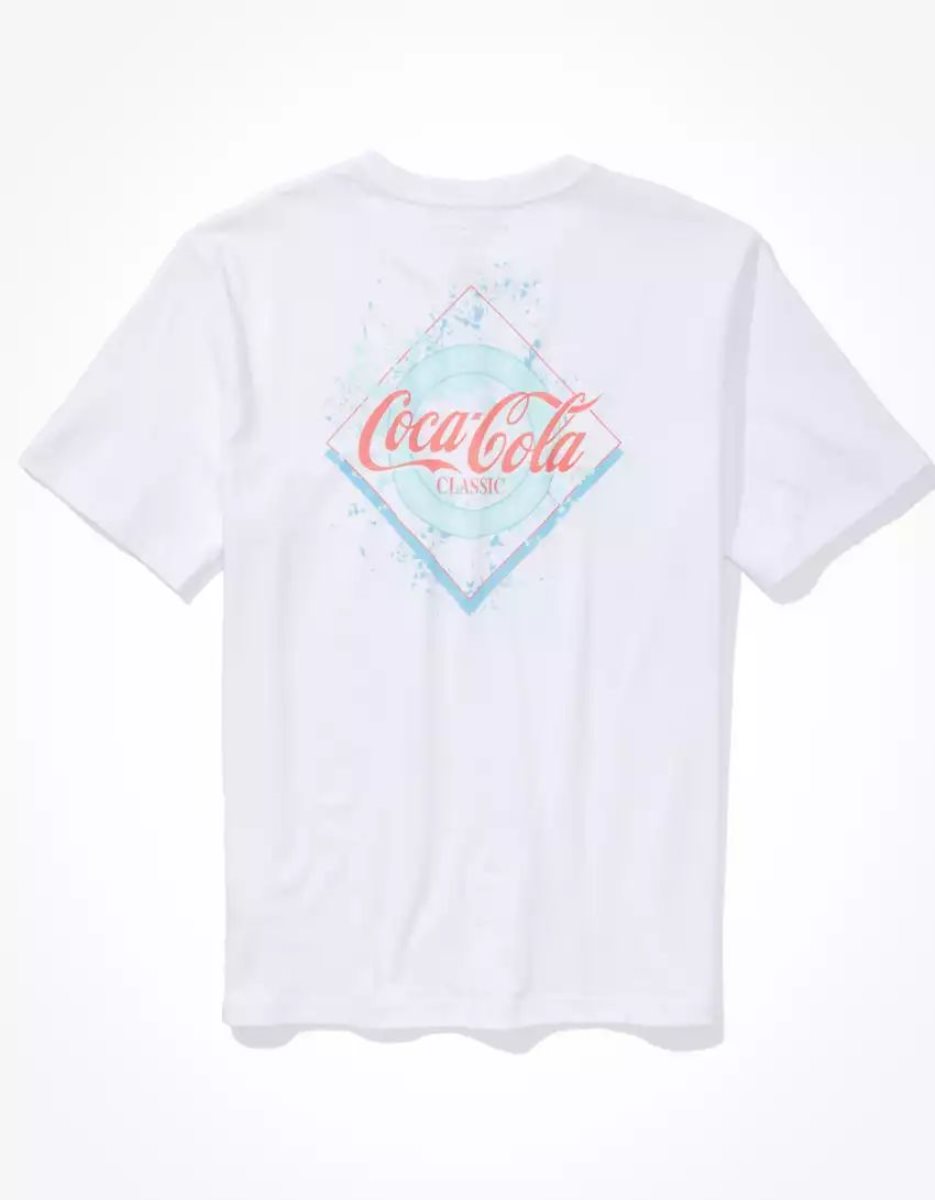 T Shirts American Eagle AE Super Soft Coca Cola Graphique Blanche Homme | UQG-95074906